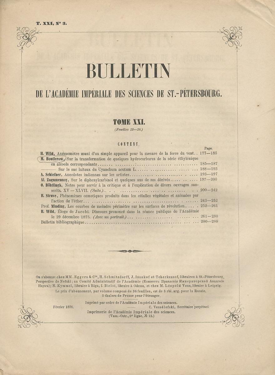Bulletin de l'Academie Imperiale des Sciences de St.-Petersbourg. Tome XXI,№ 3, 1876