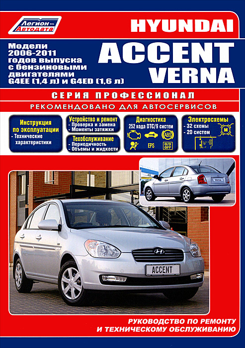 Hyundai Accent / Verna. Модели 2006-2011 гг. выпуска с бензиновыми двигателями G4EE (1, 4 л), G4ED (1, 6 л). Руководство по ремонту и техническому обслуживанию