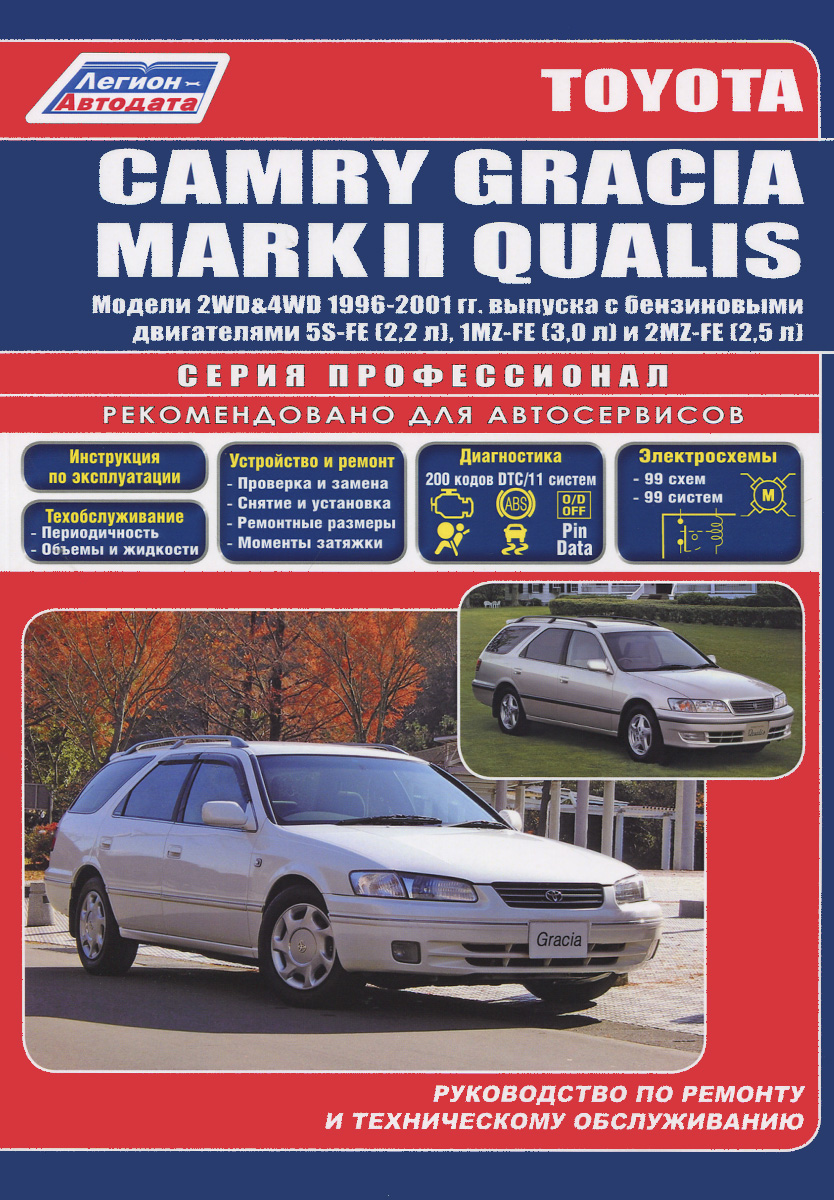 Toyota Camry Gracia / Mark II Qualis. Модели 2WD&4WD 1996-2001 гг. выпуска с бензинвыми двигателями 5S-FE (2, 2 л), 1MZ-FE (30, 0 л) и 2MZ-FE (2, 5 л). Руководство по ремонту и техническому обслуживанию