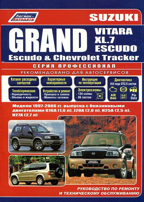Suzuki Grand Vitara. Grand Vitara XL. 7. Grand Escudo. Escudo and Chevrolet Tracker and Mazda Levante. Модели 1997-2006 гг. выпуска с бензиновыми двигателями G16A (1, 6 л), J20A (2, 0 л), H25A (2, 5 л), H27A (2, 7 л). Руководство по ремонту и техническому обсл