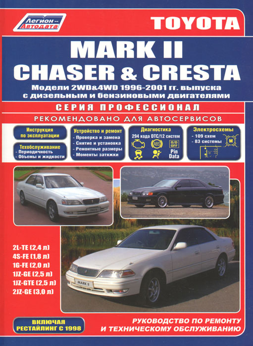 Toyota Mark II / Chaser / Cresta. Модели 2WD and 4WD 1996-2001 гг. выпуска с дизельным и бензиновыми двигателями