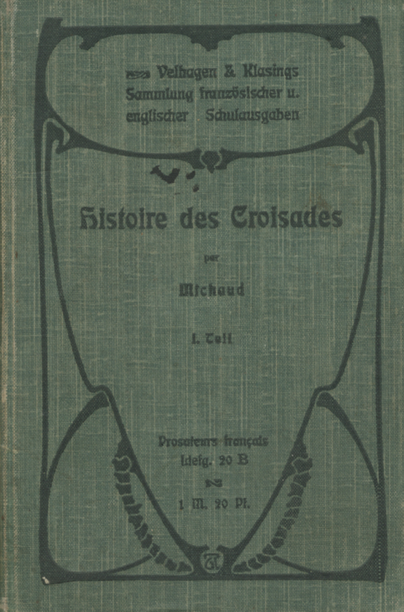 Histoire des Croisades par MichaudПК301004_лимонный, салатовый Histoire des Croisades par MichaudПК301004_лимонный, салатовыйФранция, 1903 год. Velhagen & Klasing. Издательский переплет. Сохранность хорошая. Сохранена оригинальная обложка. На страницах временные пятна, блок немного отходит от переплета, уголки и края переплета потерты. Содержит подписи предыдущего владельца. Сохранность хорошая. Es war die Zeit, in welclier die Wbgen der franzosischen Revolution hocb gingen, und Michaud, ein treuergebener An-hiinger seines Kiinigs, wurde bald durch seine Tatigkeit in den wilden Kampf der Parteien bineingezogen.