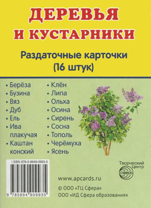 Деревья и кустарники (набор из 16 раздаточных карточек)