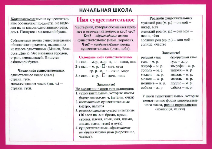 Начальная школа. Русский язык. Имя существительное