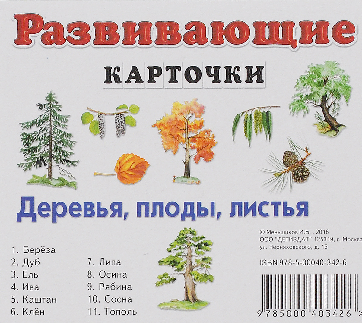 Деревья, плоды, листья. Развивающие карточки (набор из 11 карточек)