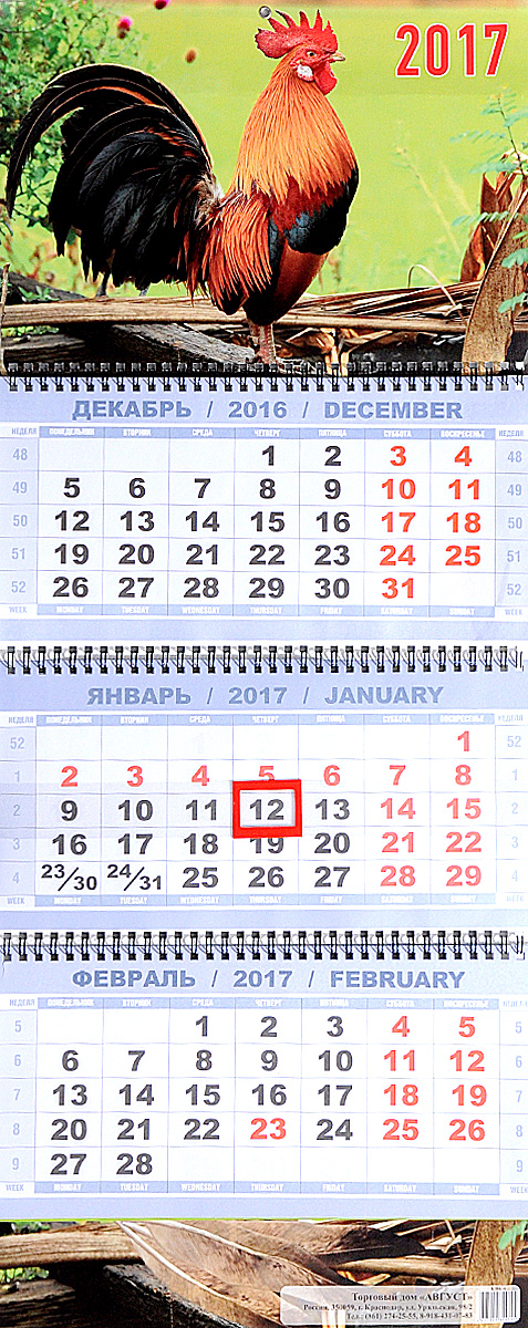 Календарь 2016-2017 (на спирали). Петух на рассвете