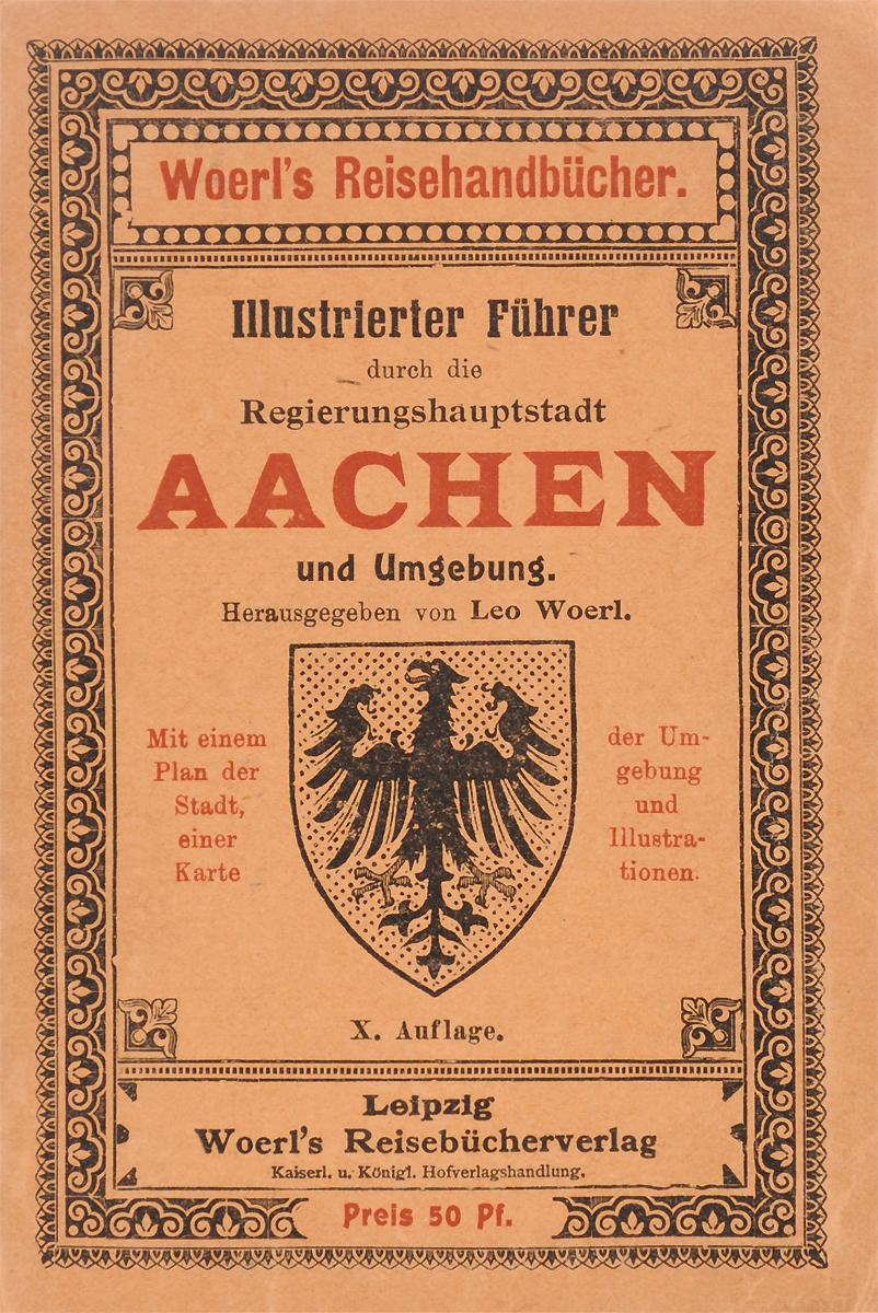 Illustrierter Fuehrer durch die Regierungshauptstadt Aachen und UmgebungПК301004_лимонный, салатовый Illustrierter Fuehrer durch die Regierungshauptstadt Aachen und UmgebungПК301004_лимонный, салатовыйЛейпциг, 1906 год. Издательство Woerls Reisebucherverlag. Иллюстрированное издание с планом города, картой окрестностей, обзорным планом ахенского муниципального леса и 36 иллюстрациями в тексте. Оригинальная обложка. Сохранность хорошая. Читателям предлагается иллюстрированный путеводитель по Ахену и его окрестностям. Ахен расположен в небольшой живописной котловине у северных предгорий Арденн. Это самый западный город Германии, находящийся у границы с Нидерландами и Бельгией. Издание не подлежит вывозу за пределы Российской Федерации.