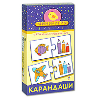 Мини-игра Карандаши1145 Мини-игра Карандаши1145С помощью мини-игры Карандаши ребенок закрепит знание основных цветов, понятий длиннее - короче, больше - меньше. Игра способствует развитию речи, внимания, памяти и мышления. Игра состоит из карточек, которые скрепляются между собой по принципу паззла. В инструкции дано описание трех игр, в которые можно сыграть с этими карточками. В первой игре Парочки надо найти пары карточек: предмет и карандаши, на которых одинаковые цвета представлены в равных пропорциях. В игре Прятки надо как можно быстрее найти парные карточки: любой предмет и карандаши. А в игре Кто самый внимательный надо найти пары к своим карточкам с предметами.