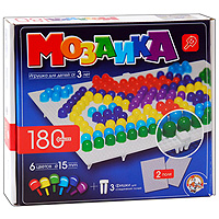 Мозаика, 180 фишек0967 Мозаика, 180 фишек0967Мозаика - увлекательная развивающая игра для ваших детей. Она разовьет у ребенка творческие способности, воображение, координацию движений, мелкую моторику рук и ориентировку на плоскости. В комплект входит 180 фишек шести цветов, 2 игровых поля и три фишки для соединения полей. Рисунки, представленные на упаковке, являются только примером, так как эта универсальная мозаика раскрывает перед ребенком неограниченные возможности моделирования и создания множества своих собственных рисунков.