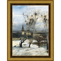 Грачи прилетели (А. К. Саврасов), со светлой рамкой, 29 x 41 см30x40 OZ118-504011 Грачи прилетели (А. К. Саврасов), со светлой рамкой, 29 x 41 см30x40 OZ118-504011Художественная репродукция картины А. К. Саврасова Грачи прилетели. Размер постера: 29 см x 40 см. Размер постера (с рамкой): 40,5 см x 53 см. Артикул: 30х40 OZ118-504011. Изображение нанесено на чрезвычайно плотную основу (это не бумага и не картон) и обрамлено в багет. Технология изготовления арт-постеров подразумевает обязательную художественную ламинацию каждого изображения, что придает картине дополнительную ценность, а также защищает поверхность от загрязнения, повреждений (в том числе попыток помять, исцарапать изображение), влаги и ультрафиолетовых лучей. Так, например, наши арт-постеры совершенно спокойно перенесут не одну зиму в дачном или загородном доме. Ламинирование может значительно улучшить качество изображения. Использование пленок дает различную фактуру лицевой поверхности изображения (глянцевую, матовую, холщевую, ситцевую, льняную и другие). Например, при использовании глянцевых пленок изображение проявляется...