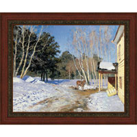 Арт-постер в багете Март (И. И. Левитан), 32 x 40 см32x40 OZ209-50404 Арт-постер в багете Март (И. И. Левитан), 32 x 40 см32x40 OZ209-50404Художественная репродукция картины И.И.Левитана Март. Изображение нанесено на чрезвычайно плотную основу (это не бумага и не картон) и обрамлено в багет. Технология изготовления арт-постеров подразумевает обязательную художественную ламинацию каждого изображения, что придает картине дополнительную ценность, а также защищает поверхность от загрязнения, повреждений (в том числе попыток помять, исцарапать изображение), влаги и ультрафиолетовых лучей. Так, например, наши арт-постеры совершенно спокойно перенесут не одну зиму в дачном или загородном доме. Ламинирование может значительно улучшить качество изображения. Использование пленок дает различную фактуру лицевой поверхности изображения (глянцевую, матовую, холщевую, ситцевую, льняную и другие). Например, при использовании глянцевых пленок изображение проявляется - краски становятся более контрастными и сочными. Технология художественного ламинирования максимально приближает изображение к натуральной картине...