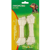 Лакомство для собак Triol Белая узловая кость, 2 шт. BRH-10-1Дл-52300 Лакомство для собак Triol Белая узловая кость, 2 шт. BRH-10-1Дл-52300Triol Белая узловая кость для собак из жил является не только лакомством. Она также прекрасно очищает зубы и межзубное пространство, освежает дыхание. При ежедневном применении предупреждает образование зубного налета. Такая косточка будет аппетитным лакомством и занимательной игрушкой для вашего любимца. В наборе две косточки размером: 10 см х 4 см х 2 см. Разработано совместно с ветеринарами. Товар сертифицирован.
