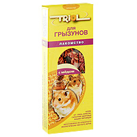Лакомство для грызунов Triol, с медом, 3 штКф-10300 Лакомство для грызунов Triol, с медом, 3 штКф-10300Медовое лакомство для грызунов Triol изготовлено из отборного экологически чистого зерна, для поддержания долгой и здоровой жизни всех видов грызунов. Содержит необходимые компоненты и много волокон, что положительно влияет на пищеварение вашего питомца. Лакомство порадует вашу морскую свинку, хомячка или шиншиллу, крысу или мышку и разнообразит его ежедневный рацион. Состав: ячмень, овес, семя подсолнуха, семя конопли, мед, луговые травы, йод в легко усвояемой форме, витамины А, В, В2, В6, D, PP. Товар сертифицирован.