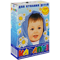 Соль для купания детская Карапуз, с экстрактом ромашки, с первой недели жизни, 500 г05.12.00.20114 Соль для купания детская Карапуз, с экстрактом ромашки, с первой недели жизни, 500 г05.12.00.20114Соль для купания Карапуз с экстрактом ромашки обогащает воду минералами, необходимыми для здоровья ребенка. Экстракт ромашки содержит эфирные масла, флавоноиды, бисаболол и фарнезол, которые совместно с солью обеспечивают нежной коже малыша уход. Солевые ванночки питают, увлажняют кожу и снимают раздражение. После принятия ванны с солью Карапуз кожа малыша становится мягкой и нежной.