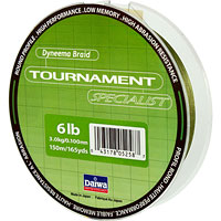 Леска плетеная Daiwa Tournament Specialist, толщина: 6lb, длина: 150 м, цвет: темно-зеленый19037 Леска плетеная Daiwa Tournament Specialist, толщина: 6lb, длина: 150 м, цвет: темно-зеленый19037Темно-зеленая плетеная леска Daiwa Tournament Specialist, 4-х жильная, с круглым сечением, отличается высокой износостойкостью и позволяет увидеть поклевку по движению шнура. Леска изготовлена из 100% полиэтилена и не обладает памятью. Характеристики: Цвет: темно-зеленый. Длина лески: 150 м. Толщина лески: 0,100 мм. Разрывная нагрузка: 6lb (3 кг). Материал: полиэтилен. Размер упаковки: 10,5 см х 13,5 см х 2,5 см. Производитель: Япония. Артикул: 19037.
