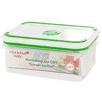 Контейнер для СВЧ/холодильника Oriental way Simple control 1,12 л GL-9013GL9013 Контейнер для СВЧ/холодильника Oriental way Simple control 1,12 л GL-9013GL9013Контейнер снабжен инновационной крышкой, которая обеспечивает абсолютную герметичность, водонепроницаемость и не пропускает запахи. Благодаря такой крышке продукты долго сохраняют свою свежесть. На крышке имеется специальный клапан для выпуска пара и атискользящие вставки для устойчивого вертикального хранения. Прозрачные стенки контейнера позволяют видеть содержимое. Контейнер легко моется в посудомоечной машине. Характеристики: Материал: полипропилен. Размер: 18,5 см х 13 см х 7,5 см. Объем: 1,12 л. Производитель: Китай. Артикул: GL-9013. Торговая марка Oriental way известна на рынке с 1996 года. Эта марка объединяет товары для кухни, изготовленные из дерева и других материалов. Все товары марки Oriental way являются безопасными для здоровья, экологичными, прочными и долговечными в использовании.