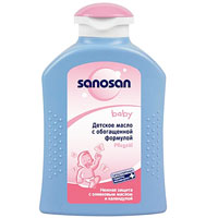 Масло детское Sanosan baby с обогащенной формулой, 200 мл985126 Масло детское Sanosan baby с обогащенной формулой, 200 мл985126Детское масло Sanosan baby содержит натуральные масла - оливковое, миндальное и соевое, которые делают нежную кожу ребенка мягкой и шелковистой, успокаивают небольшие раздражения. Благодаря успокаивающему действию, детское масло идеально подходит для мягкого очищения деликатных зон. Также масло рекомендовано для ухода за новорожденными и для массажа. Гипоаллергенно. Масло не содержит парафинового масла, красителей и не раздражает глаза. Активные компоненты: оливковое масло, молочный протеин. Характеристики: Объем: 200 мл. Косметическая линия Sanosan baby разработана и произведена в Германии специально для ухода за нежной и чувствительной кожей малышей с самых первых дней жизни. Продукция Sanosan baby не содержит красителей и ингредиентов, представляющих потенциальную опасность для здоровья. Товар сертифицирован.