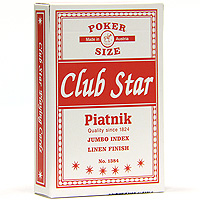 Карты игральные профессиональные Piatnik Club Star, 55 карт1382 Карты игральные профессиональные Piatnik Club Star, 55 карт1382Карты Club Star с увеличенным индексом предназначены для игры в покер и другие карточные игры. Карты имеют очень гладкую поверхность, покрытие из пластика и стандартный размер.