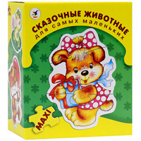 Сказочные животные. Пазл, 22 элемента1084 Сказочные животные. Пазл, 22 элемента1084Игра-пазл Сказочные животные прекрасно подходит для первого знакомства ребенка с мозаикой. Малышу предлагается собрать фигурки животных. Крупные и яркие детали пазла привлекут внимание даже самых маленьких детей. Фигурные картинки удобно собирать сидя на полу: большие фрагменты рассчитаны на малышей и не потеряются. Интересный и полезный пазл формирует навык соединения деталей, тренирует наблюдательность, развивает мелкую моторику рук и наглядно-образное мышление.