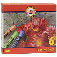 Мелки сухие Toison Dor, 6 цветов8511/6 Мелки сухие Toison Dor, 6 цветов8511/6Набор ярких сухих мелков Toison Dor цилиндрической формы, легко наносятся, дают красивый выразительный цвет и не осыпаются. Идеально подходят как для начинающих, так и для профессиональных художников. В наборе 6 мелков: черный, коричневый, зеленый, синий, красный и желтый.
