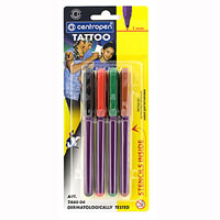Набор Centropen Tattoo для создания татуировок2880/4 Набор Centropen Tattoo для создания татуировок2880/4Новый безболезненный и несложный способ создания татуировки для детей и молодежи. Набор Centropen Tattoo содержит два самоклеящихся шаблона и 4 разноцветных маркера, наполненных чернилами, прошедших строгое дерматологическое тестирование. Татуировка сохраняет свой цвет до 60 часов, смывается водой с мылом. Цветовой эффект может быть различным в зависимости от типа кожи. Шаблоны могут использоваться повторно.