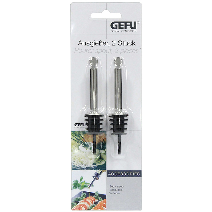 Струер Gefu, 2 шт12480 Струер Gefu, 2 шт12480Струер Gefu - специальная насадка для бутылки, позволяющая равномерно и дозировано заправить блюда маслом или уксусом. Это приспособление займет достойное место среди аксессуаров на вашей кухне. Струер подходит для бутылок диаметром не больше 2 см. Размер струера: 10 х 2,4 х 0,9 см.
