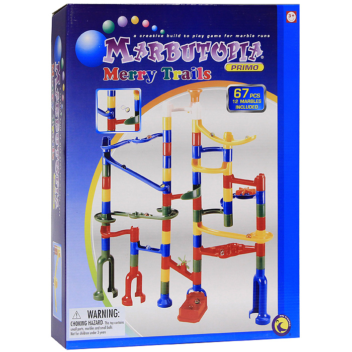 Marbutopia Конструктор Merry Trails6834 Marbutopia Конструктор Merry Trails6834Конструктор Marbutopia Merry Trails - первый шаг ребенка в мир конструирования объемных лабиринтов. В данном комплекте имеются длинные извилистые дорожки, две мельницы, дорожки-петли, удобные лотки для шариков, множество вертикальных трубок и 12 стеклянных шариков. Основная задача - построить горку так, чтобы шарик не застревал, а скатывался вниз по дорожкам и виражам. Особенность конструктора заключается в том, что он позволяет ребенку строить бесконечные забавные лабиринты руководствуясь своей фантазией. Конструирование лабиринтов полезно для развития пространственного мышления и воображения. Также развивает координацию, моторику, концентрацию, планирование, стратегию, понятие причины и следствия. Раннее развитие этих навыков, как известно, существенно увеличивает академические и интеллектуальные способности ребенка. Конструктор Merry Trails совместим с другими конструкторами серии Primo благодаря чему вы всегда можете дополнить конструкцию новыми...