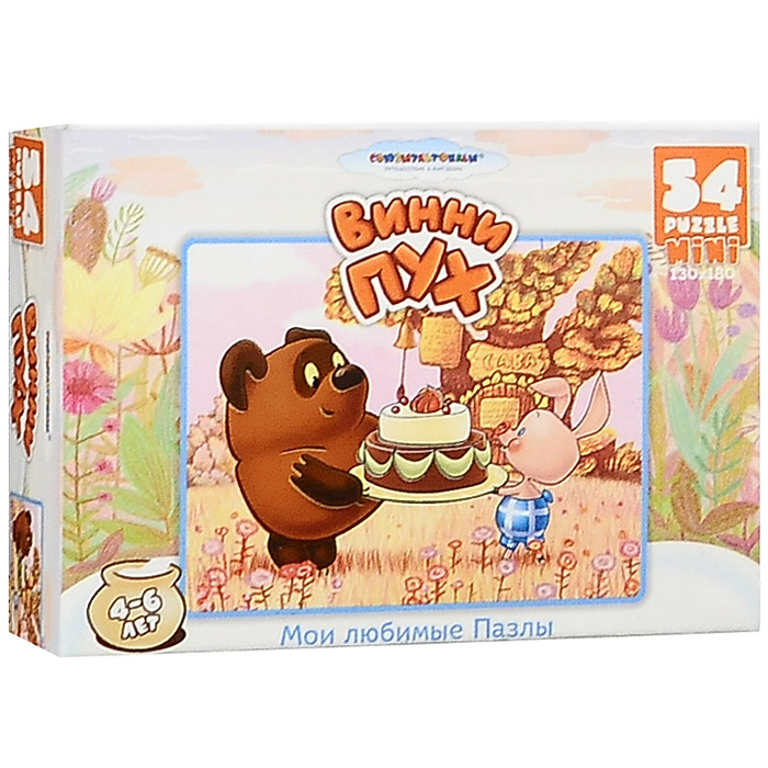 Винни Пух. Мини-пазл, 54 элемента. 1076410764 Винни Пух. Мини-пазл, 54 элемента. 1076410764Все дети любят мультфильмы, а с мини-пазлом Винни Пух у них появилась возможность собрать картинку с изображением героев одноименного мультфильма. Собрать из деталей цельный рисунок может получиться не сразу. Но чем больше ребенок вовлекается в процесс создания маленького шедевра, тем интереснее и увлекательнее становится игра. Пазл - великолепная игра для семейного досуга. Сегодня собирание пазлов стало особенно популярным, главным образом, благодаря своей многообразной тематике, способной удовлетворить самый взыскательный вкус. А для детей это не только интересно, но и полезно. Собирание пазла развивает мелкую моторику у ребенка, тренирует наблюдательность, логическое мышление, знакомит с окружающим миром, с цветом и разнообразными формами. Характеристики: Размер пазла в собранном виде: 13 см x 18 см. Размер упаковки: 9 см x 6,5 см x 2,5 см.