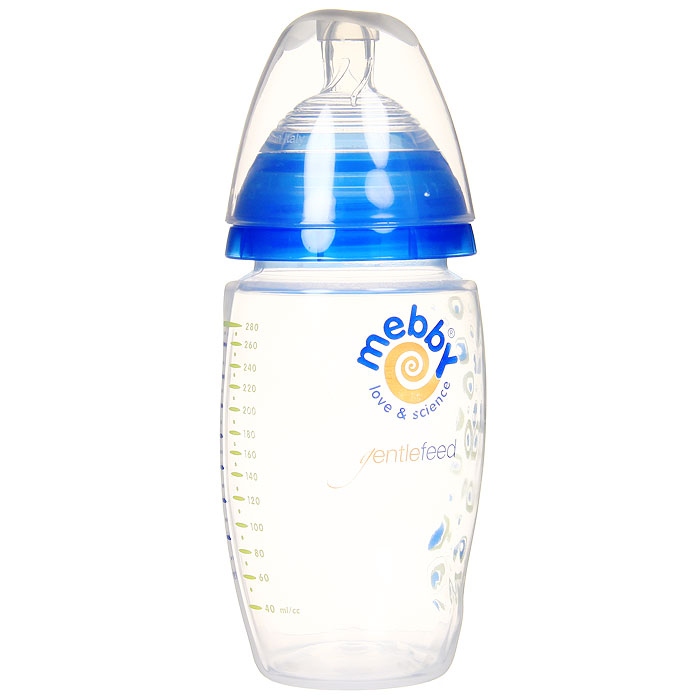 Бутылочка для кормления "Мебби", с силиконовой соской, цвет: синий, 280 мл