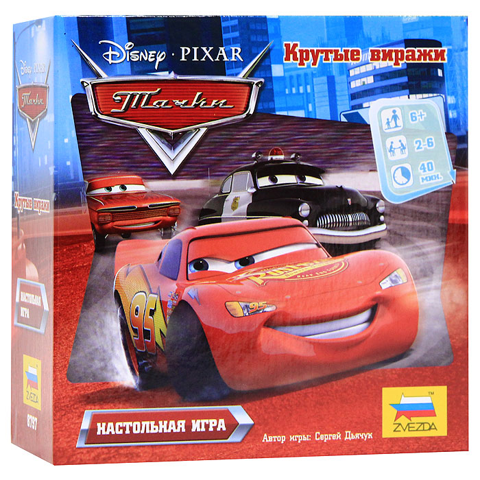 Настольная игра Тачки: Крутые гонки. 87978797 Настольная игра Тачки: Крутые гонки. 87978797Настольная игра Тачки: Крутые гонки позволит вам интересно провести время в кругу семьи и друзей. Герои мультфильма Тачки соскучились по гонкам и снова спешат выйти на старт! МакКуин и его друзья не могут жить без скорости. Они организовали новую гонку, чтобы вновь посоревноваться на виражах. Цель игры заключается в том, что бы проехать три круга по гоночной трассе и финишировать первым! В набор входят 16 элементов гоночной трассы, 48 игровых карточек, 6 фишек героев, игральный кубик и подробная инструкция на русском языке.
