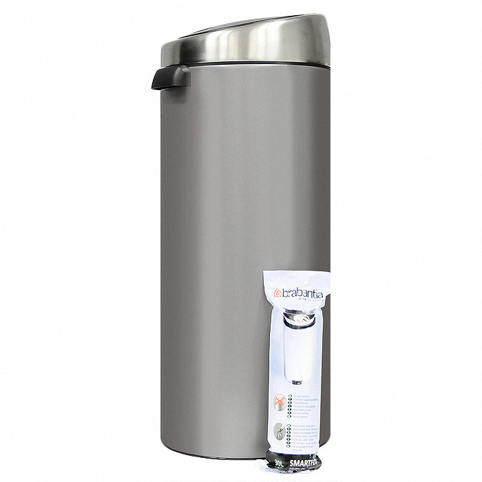 Мусорный бак Brabantia Touch Bin, 30 л. 399664399664 Мусорный бак Brabantia Touch Bin, 30 л. 399664399664Мусорный бак Touch Bin выполнен из гальванизированой стали. Особенности мусорного бака Touch Bin: система закрытия brabantia -soft-touch; открытие крышки нажатием; съемная крышка из нержавеющей стали; пластиковый защитный ободок (не царапает пол); внутренняя корзина из пластика со специальными вентиляционными отверстиями для предотвращения образования вакуума при извлечении полного пакета; металлическая ручка на корзине; ручка для переноса; крышка закрывается\открывается бесшумно, плотно прилегает, предотвращая распространение запаха; фирменные мусорные мешки в комплекте. Характеристики: Материал: металл, пластик. Объем: 30 л. Высота бака (с учетом крышки): 72 см. Общий диаметр бака: 28 см. Размер упаковки: 75 см х 30 см х 30 см. Производитель: Бельгия. Артикул: 399664. Гарантия производителя: 5 лет.
