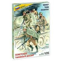 Советский танковый десант. Модель для склеивания3544 Советский танковый десант. Модель для склеивания3544Модель для сборки советских танковых десантов идеально подойдет для подарка. Развивая интеллектуальные и инструментальные способности, воображение и конструктивное мышление, модель для сборки позволит интересно и с пользой провести время. Также развиваются практические навыки работы со схемами и чертежами. Группа советских пехотинцев в форме образца 1943 года со стрелковым вооружением второй половины Второй мировой войны. Ведение боевых действий танковыми подразделениями совместно с частями Красной Армии показало удачное совмещение мощного бронированного удара с поддержкой пехоты. Танковые десанты применялись при взятии населенных пунктов, штурме укрепрайонов и ведение наступательных операций. Собери своих танковых десантов!