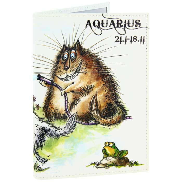 Обложка для паспорта Perfecto Aquarius. PS-ZDCT-11PS-ZDCT-11 Обложка для паспорта Perfecto Aquarius. PS-ZDCT-11PS-ZDCT-11Обложка для паспорта Водолей, выполненная из натуральной кожи, оформлена оригинальным изображением забавного кота, символизирующего знак зодиака - Водолей. Такая обложка не только поможет сохранить внешний вид ваших документов и защитит их от повреждений, но и станет стильным аксессуаром, идеально подходящим вашему образу. Обложка для паспорта стильного дизайна может быть достойным и оригинальным подарком. Характеристики: Материал: натуральная кожа, пластик. Размер (в сложенном виде): 9,5 см x 13,5 см. Производитель: Россия. Артикул: PS-ZDCT-11.