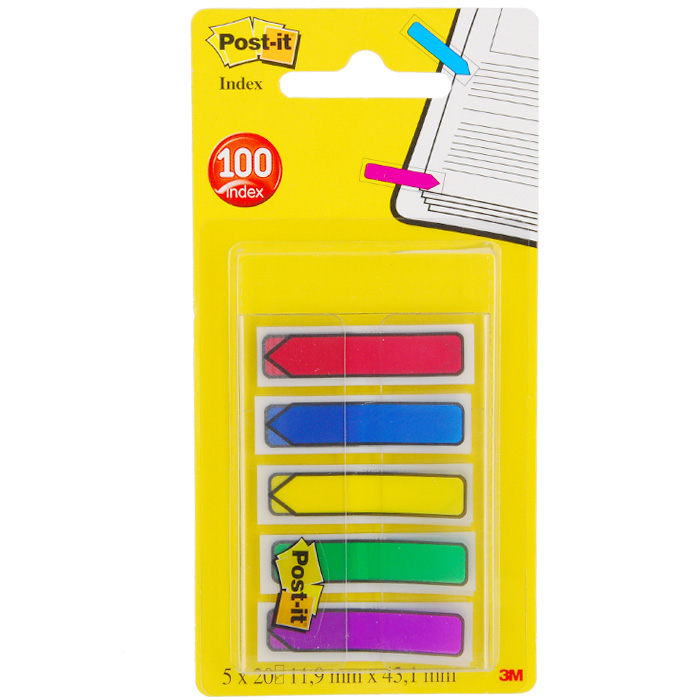 Закладки-стрелки самоклеящиеся Post-it, 100 шт684-ARR1 Закладки-стрелки самоклеящиеся Post-it, 100 шт684-ARR1Закладки-стрелки Post-it идеальны для выделения информации без необходимости сделать надпись на закладке. Они приклеиваются надежно и удаляются без следа. В комплекте закладки пяти цветов, упакованные в прозрачный диспенсер. Характеристики: Цвет: зеленый, красный, фиолетовый, желтый, синий. Размер закладки: 1,19 см х 4,31 см. Размер упаковки: 14 см х 7 см. Количество: 5 х 20 шт.