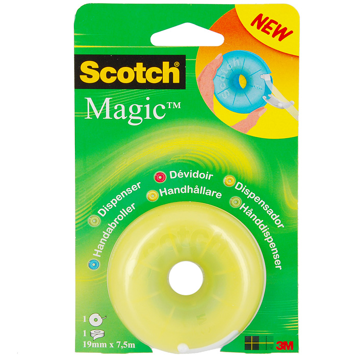 Диспенсер Scotch Magic, с клейкой лентой,в ассорт.810FD Диспенсер Scotch Magic, с клейкой лентой,в ассорт.810FDДиспенсер Scotch Magic с клейкой лентой станет незаменимым для склеивания поврежденных документов, упаковки коробок, пакетов и подарков. Благодаря пластиковому ножу, вы без труда оторвете клейкую ленту необходимого вам размера. Характеристики: Ширина ленты: 1,9 см. Длина ленты: 7,5 м. Размер диспенсера: 7 см х 7 см х 3 см. Размер упаковки: 10,5 см х 17 см х 3 см.