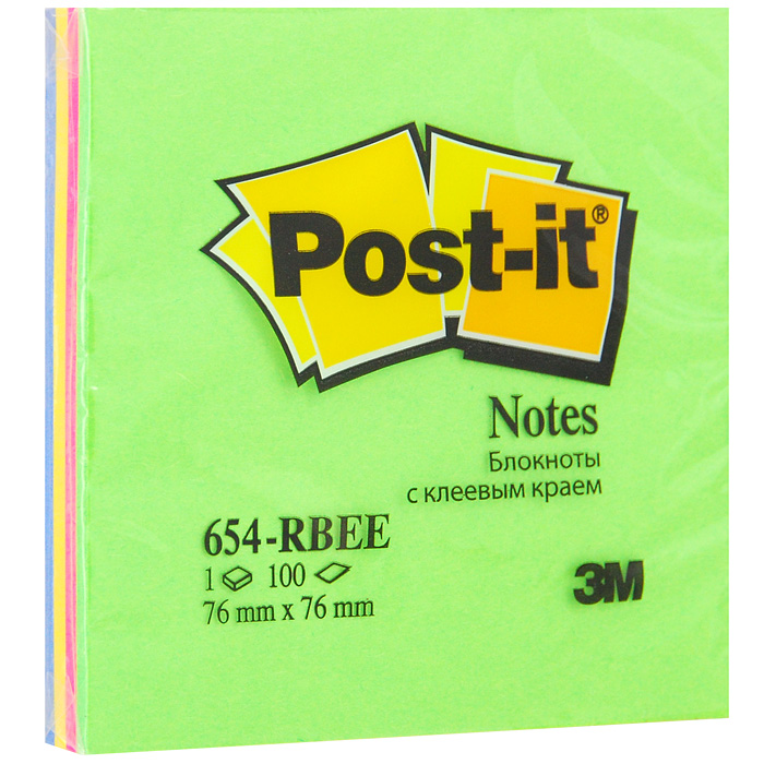 Бумага для заметок Post-it Весенняя радуга с липким слоем, 7,6 см х 7,6 см654-RB-SP Бумага для заметок Post-it Весенняя радуга с липким слоем, 7,6 см х 7,6 см654-RB-SPБумага для заметок с липким слоем Post-it прекрасно подойдет для записи номеров телефонов, адресов, напоминания о важной встрече или внезапно пришедшей полезной мысли. Бумагу можно наклеивать на любую гладкую поверхность, без опасения оставить след от клея. Блок содержит 100 листов из бумаги зеленого, розового, желтого и синего цветов. Характеристики: Размер листа: 7,6 см х 7,6 см. Количество: 100 листов в блоке.