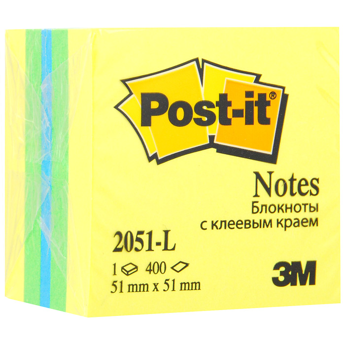 Бумага для заметок Post-it Мини куб с липким слоем, 5,1 см х 5,1 см. 2051-L2051-L Бумага для заметок Post-it Мини куб с липким слоем, 5,1 см х 5,1 см. 2051-L2051-LБумага для заметок с липким слоем Мини куб прекрасно подойдет для записи номеров телефонов, адресов, напоминания о важной встрече или внезапно пришедшей полезной мысли. Бумагу можно наклеивать на любую гладкую поверхность, без опасения оставить след от клея. Блок содержит 400 листов из бумаги 3 цветов: желтого, зеленого, синего. Характеристики: Размер листа: 5,1 см х 5,1 см. Количество: 400 листов в блоке.