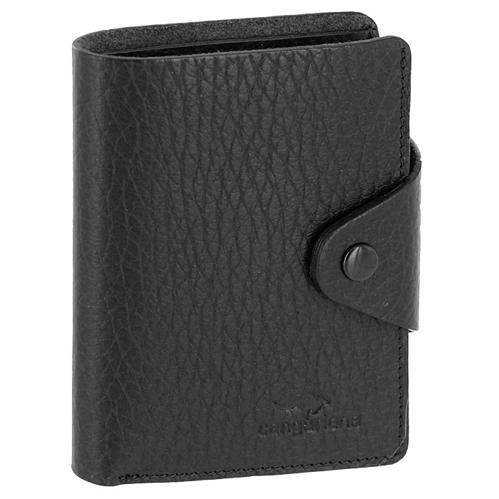 Визитница Cangurione, цвет: черный. 3303-001 F/Black3303-001 F/Black Визитница Cangurione, цвет: черный. 3303-001 F/Black3303-001 F/BlackКомпактная визитница Cangurione - стильная вещь для хранения визиток. Визитница выполнена из натуральной кожи черного цвета с естественной лицевой поверхностью. Внутри находится отделение для купюр, блок из прозрачного пластика, рассчитанный на 18 визиток и 4 прорезных кармашка из кожи. Визитница закрывается клапаном на кнопку. Такая визитница станет замечательным подарком человеку, ценящему качественные и практичные вещи. Визитница упакована в коробку из плотного картона с логотипом фирмы.