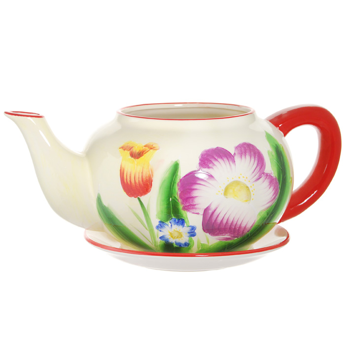 Горшок для цветов, с поддоном. XY10S012D4601137053066 Горшок для цветов, с поддоном. XY10S012D4601137053066Горшок для цветов, изготовленный из керамики, выполнен в виде заварочного чайника, который предназначен для установки внутрь растения. Горшок, оформленный яркими красками, обладает долговечностью и износостойкостью. Это изделие не потеряет яркости красок и четкости форм даже после длительной эксплуатации. Горшок для цветов часто становится последним штрихом, который совершенно изменяет интерьер помещения или ландшафтный дизайн сада. Благодаря такому горшку вы сможете украсить вашу комнату, офис, сад и другие места.