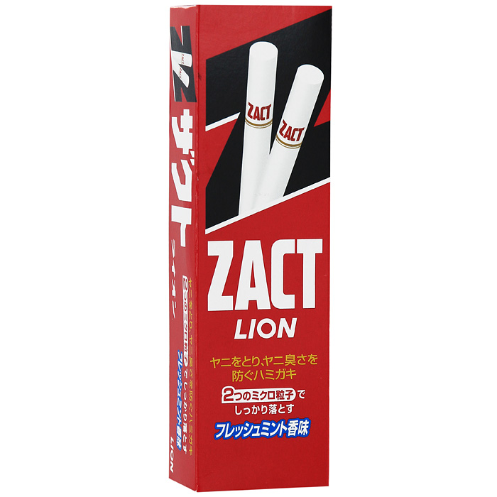 Зубная паста Lion Zact, антибактериальная, 150 г171898 Зубная паста Lion Zact, антибактериальная, 150 г171898Зубная паста Zact эффективно удаляет никотиновый налет и устраняет запах табака. Очищающие и полирующие компоненты - вторичнокислый фосфат кальция и оксид алюминия, входящие в состав пасты, удаляют никотиновый налет с поверхности зубов, очищают зубную эмаль от темного налета кофе и чая, делая зубы белыми, здоровыми и красивыми. Зубная паста бережно воздействует на эмаль зубов, не допуская ее повреждения. Мятный вкус придает свежесть дыханию и предотвращает появление неприятного запаха изо рта. Характеристики: Вес: 150 г. Производитель: Япония. Артикул: 171898. Товар сертифицирован.