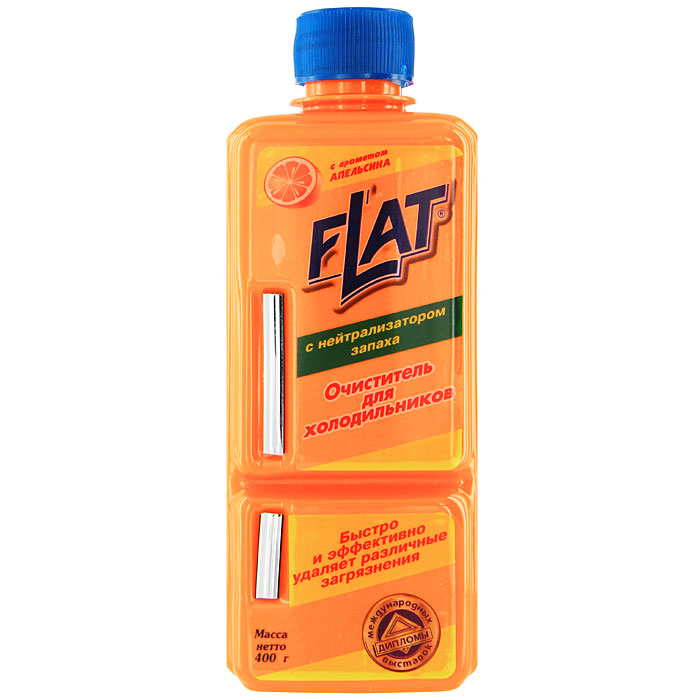 Очиститель для холодильников Flat, с ароматом апельсина, 400 мл4600296001116 Очиститель для холодильников Flat, с ароматом апельсина, 400 мл4600296001116Очиститель для холодильников Flat с нейтрализатором запахов подходит для мытья внутренней и внешней поверхности холодильника. Устраняет запахи и придает очищенным поверхностям блеск и свежесть. Сорбирующая добавка в составе средства не просто маскирует неприятные запахи, а уничтожают их. Средство создает защитную пленку, облегчающую дельнейший уход за поверхностями. Оригинальная упаковка в виде холодильника. Характеристики: Вес: 400 мл. Производитель: Россия. Товар сертифицирован.