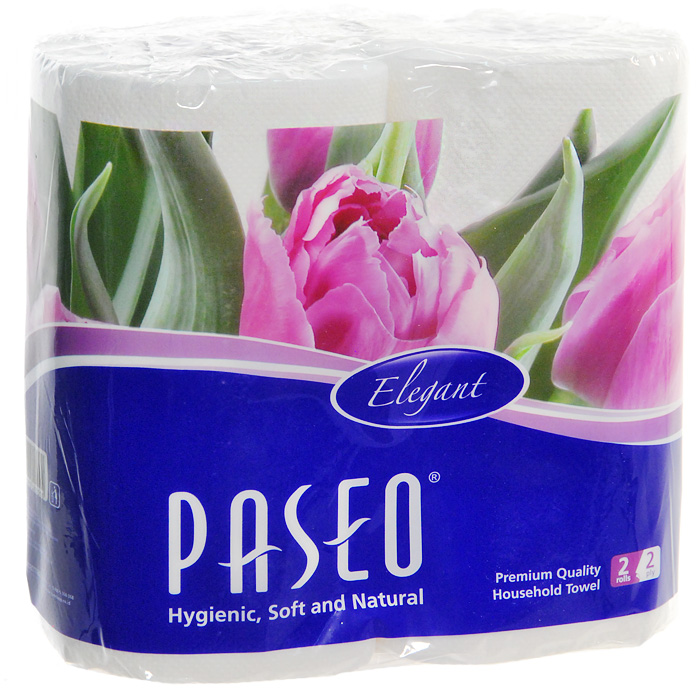 Полотенца бумажные Paseo Elegant, двухслойные, 2 рулона411010 Полотенца бумажные Paseo Elegant, двухслойные, 2 рулона411010Одноразовые бумажные полотенца Paseo Elegant, изготовленные из натуральной целлюлозы, представляют собой совершенную комбинацию впитываемости, прочности, гигиены и универсальности использования. Могут быть использованы дома, на природе, в офисе. Они отлично справляются со всеми видами очистки поверхности от загрязнений и удаления излишней влаги. При намокании не рвутся и не оставляют частиц бумаги на вытираемой поверхности. Не содержит флуоресцентных добавок, красителей и парфюмерных отдушек. Характеристики: Материал: 100% целлюлоза. Количество листов: 70 шт. Количество слоев: 2. Размер листа: 21,5 см х 22,8 см. Количество рулонов: 2 шт. Производитель: Индонезия. Артикул: 411010 /411027. УВАЖАЕМЫЕ КЛИЕНТЫ! Обращаем ваше внимание на возможные изменения в дизайне товара. Поставка осуществляется в зависимости от наличия на складе.