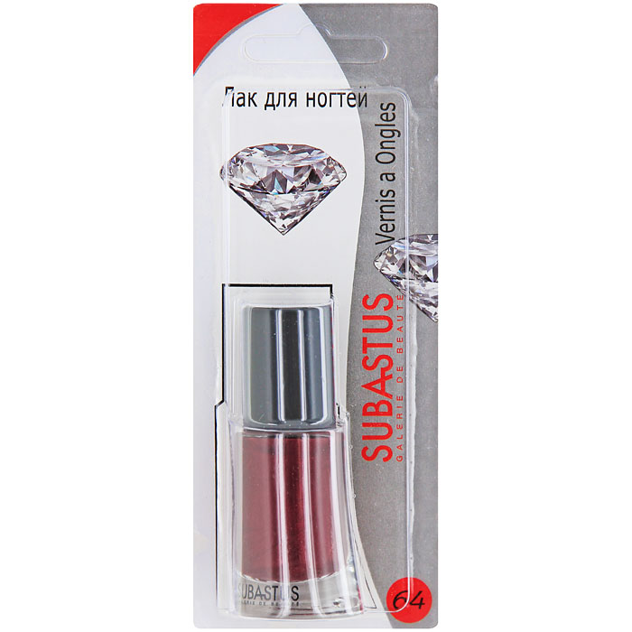 Лак для ногтей Subastus Vernis a Ongles, №64, 10 мл801064 Лак для ногтей Subastus Vernis a Ongles, №64, 10 мл801064Лак для ногтей Subastus Vernis a Ongles с ультрастойкой формулой и глянцевым блеском. Профессиональная кисточка равномерно и быстро покрывает поверхность ногтя, обеспечивая мастерски-безупречный маникюр. Элегантный флакон изумительной формы создает иллюзию хрустального дна. Колпачок с матовым покрытием не скользит в руке, обеспечивая точное и аккуратное нанесение лака. Характеристики: Объем: 10 мл. Тон лака: №64. Артикул: 801064. Производитель: Франция. Товар сертифицирован.