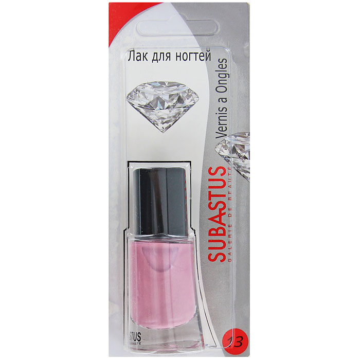 Лак для ногтей Subastus Vernis a Ongles, №13, 10 мл801013 Лак для ногтей Subastus Vernis a Ongles, №13, 10 мл801013Лак для ногтей Subastus Vernis a Ongles с ультрастойкой формулой и глянцевым блеском. Профессиональная кисточка равномерно и быстро покрывает поверхность ногтя, обеспечивая мастерски-безупречный маникюр. Элегантный флакон изумительной формы создает иллюзию хрустального дна. Колпачок с матовым покрытием не скользит в руке, обеспечивая точное и аккуратное нанесение лака. Характеристики: Объем: 10 мл. Тон лака: №13. Артикул: 801013. Производитель: Франция. Товар сертифицирован.