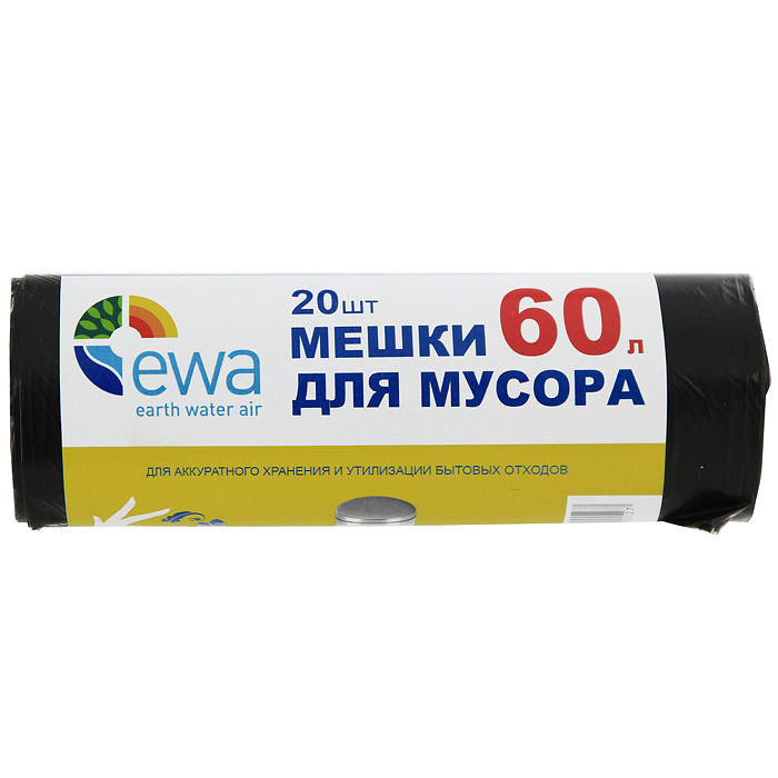 Мешки для мусора Ewa, цвет: черный, 60 л, 20 шт4607115590127 Мешки для мусора Ewa, цвет: черный, 60 л, 20 шт4607115590127Мешки для мусора Ewa, являясь предметами первой необходимости, служат для аккуратного хранения и утилизации бытовых отходов. Мешки изготовлены из полиэтилена низкого давления черного цвета. Характеристики: Материал: полиэтилен. Объем: 60 л. Количество: 20 шт. Цвет: черный. Изготовитель: Россия. Артикул: 4607115590127.
