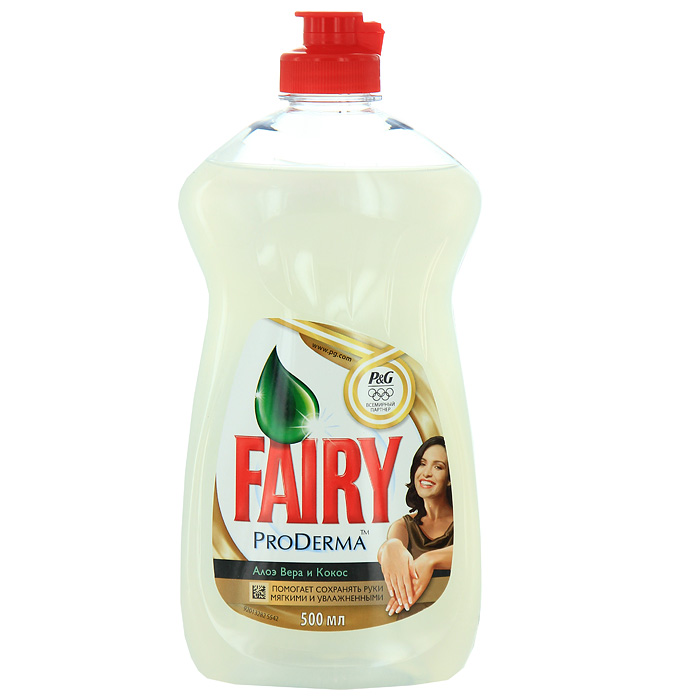 Средство для мытья посуды Fairy ProDerma. Алоэ Вера и кокос, 500 млFR-81383450 Средство для мытья посуды Fairy ProDerma. Алоэ Вера и кокос, 500 млFR-81383450Густой насыщенный бальзам для мытья посуды Fairy ProDerma. Алоэ Вера и кокос дает обильную и устойчивую пену, которая позволяет вымыть большее количество посуды. Это делает средство очень экономичным. Специальная формула помогает сохранять ваши руки мягкими и увлажненными во время мытья посуды.