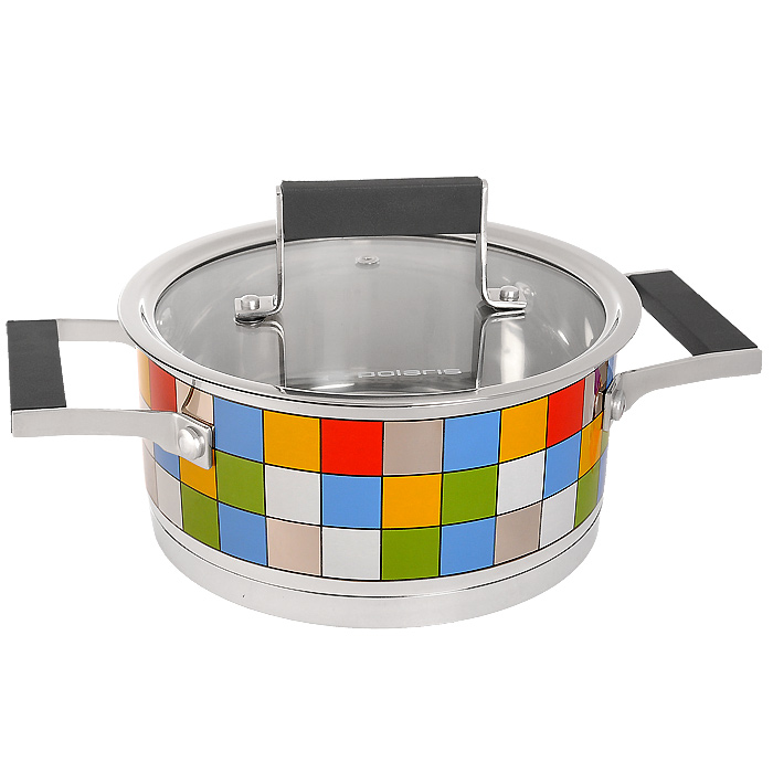 Кастрюля Polaris Mosaic с крышкой, 2 лMOSAIC 18SP Кастрюля Polaris Mosaic с крышкой, 2 лMOSAIC 18SPКастрюля Polaris Mosaic идеально подойдет для приготовления вкусной и здоровой пищи. Она изготовлена из высококачественной нетоксичной хромоникелевой нержавеющей стали 18/10. Зеркальная полировка с уникальной мозаичной деколью с внешней стороны придает посуде привлекательный вид. Специальное утолщенное тройное дно (5,6 мм) с прослойкой из алюминия (4,5 мм) обеспечивает быстрый и равномерный нагрев кастрюли. Специальная обработка стенок и дна значительно облегчает процесс чистки и мытья посуды. На внутренней стороне стенок имеются отметки литража, что является дополнительным удобством во время приготовления пищи. Кастрюля снабжена двумя удобными не нагревающимися комбинированными ручками из стали с силиконовыми вставками. К кастрюле прилагается крышка, которая позволяет готовить пищу без потери тепла, сокращает сроки приготовления продуктов, максимально сохраняет витамины, микроэлементы и питательные вещества. Стальная ручка крышки также имеет силиконовую вставку, которая...