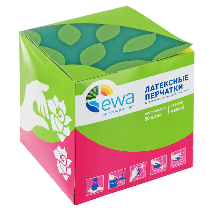 Перчатки латексные Ewa, размер: малый, 50 шт4607115590189 Перчатки латексные Ewa, размер: малый, 50 шт4607115590189Универсальные латексные перчатки Ewa обеспечат вас надежной защитой от агрессивных моющих средств, бытовой химии, грязи, воздействия воды при выполнении всех видов домашних работ. Текстурированные перчатки изготовлены из натурального латекса. Обладают хорошей эластичностью, что позволяет сохранить высокую чувствительность рук. Латексные перчатки Ewa помогут вам сохранить надолго молодость и красоту ваших рук. Каждая перчатка может использоваться как на правую, так и на левую руку.