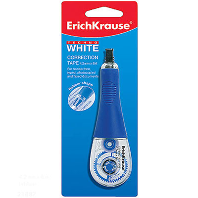 Корректирующая лента Techno White, 8 м21887 Корректирующая лента Techno White, 8 м21887Многофункциональная корректирующая лента Techno White незаменима для корректирования строчного текста. Легко наносится на поверхность ровной непрерывной линией и совершенно не заметна на ксерокопиях. Поставляется в диспенсере, изготовленном из прозрачного пластика для визуального контроля расхода ленты. Прорезиненная вставка делает его максимально удобным в использовании. Характеристики: Ширина ленты: 4,2 мм. Длина ленты: 8 м. Размер диспенсера: 12 см х 3,5 см х 1,5 см. Изготовитель: Малайзия.