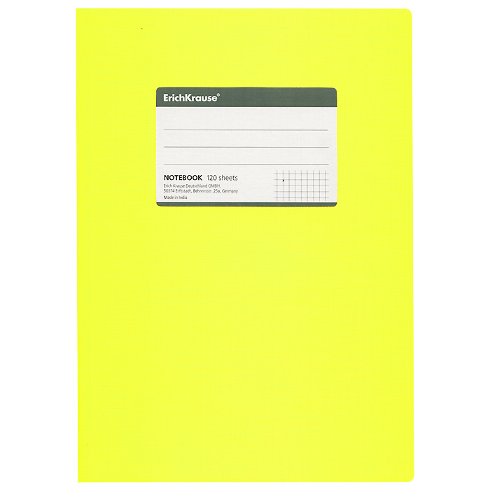 Тетрадь Fluor Color, цвет: желтый, 120 листов, В527966 Тетрадь Fluor Color, цвет: желтый, 120 листов, В527966Общая тетрадь Fluor Color со скругленными уголками представляет новую линию универсальных общих тетрадей Erich Krause, предназначенных для студентов, учеников старших классов, преподавателей и для всех тех, кому важно записывать и надежно хранить нужную информацию. Яркая желтая обложка из ламинированного картона добавит новых ноток в рабочие будни. Внутренний блок выполнен из белой бумаги в серую клетку без полей. На обложке расположена наклейка для подписи тетради. Характеристики: Материал: картон, бумага. Размер тетради: 17 см х 24 см х 1,1 см. Формат: В5. Количество листов: 120. Изготовитель: Индия.